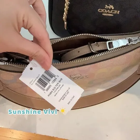 NWT Coach Teri Shoulder Bag In Rainbow Signature Canvas CDA91 Sand Multi